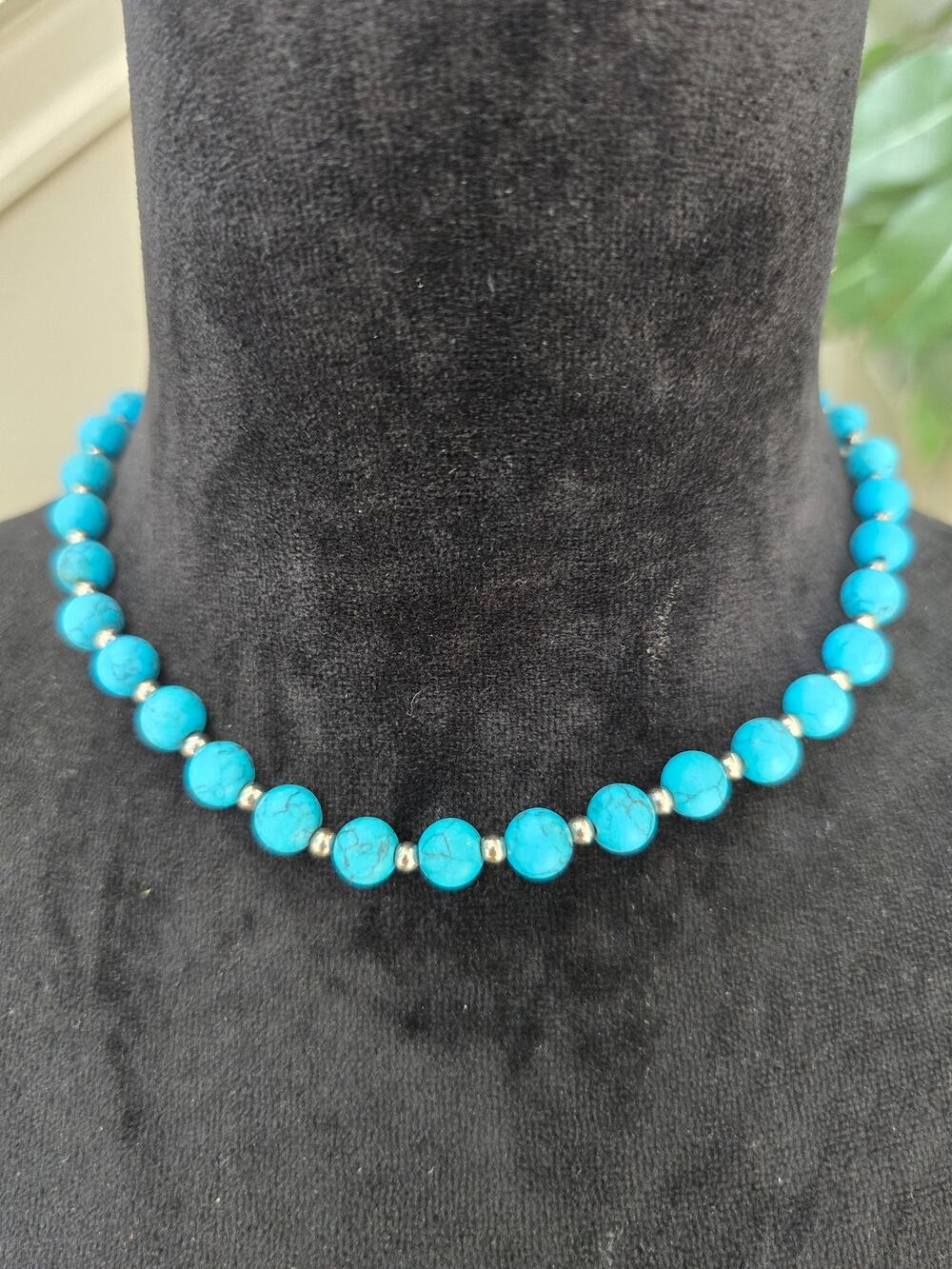 Turquoise Blue Beaded Rhinestone Spacer Statement Necklace Fashion Jewelry